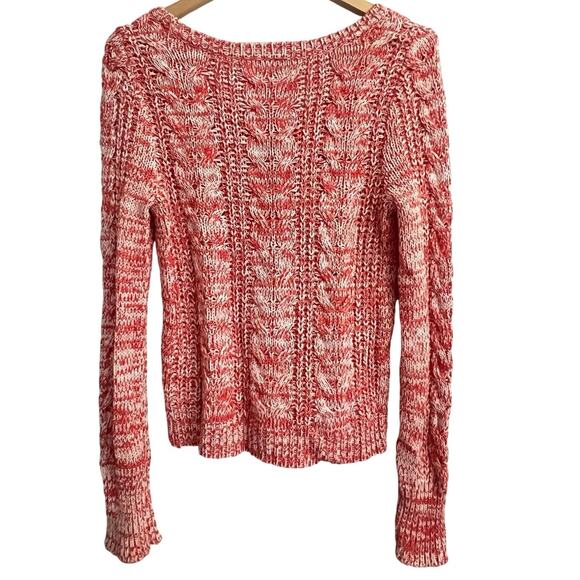 Free People Sweater Women’s Sz S Cable Knit Scoop Neck Orange Ivory Heathered - Picture 6 of 7